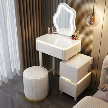 Veidrodis Miegamajame tualetinis staliukas, Baltas Kosmetinis Minimalistinis makiažas Tuštybės Lentelės, Modernūs, Prabangūs Tavolo Trucco Šiaurės Baldai LJ50DT