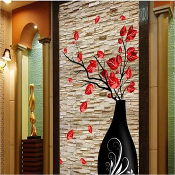 wellyu Užsakymą didelio masto freskomis 3D stereo vazos Plytų siena gėlių įėjimo sienos tapetai, neaustiniai papel de parede