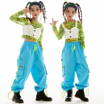 2023 Džiazo Šokio Kostiumai Vaikams Balta Liemenė Juoda Laisvas Kelnes Kpop Drabužiai Mergaitėms Šokių Hip-Hop Šokių Streetwear DN13853