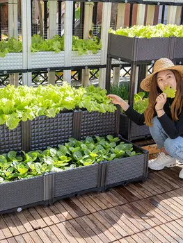 Šeimos balkonas daržovių puodą daržovių sodinimo lauke plastiko vazonas daržovių įranga, šeimos sodo gėlių dėžutės