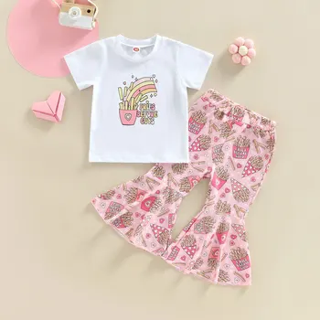 ma&baby 6M-5Y Bamblys Vaikas Kūdikių Mergaičių Drabužių Rinkiniai Fri, Print T-shirt Flare Kelnės Komplektus Vasaros Drabužių D01