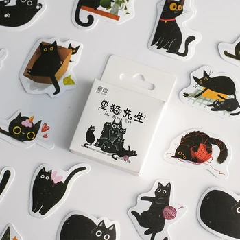 45Pcs/Box Black Cat Temą Lipdukai Apdailos Kawaii Cute Kačių, Lipdukai, lipnios Scrapbooking Lipdukai, Nešiojamas Planuotojai
