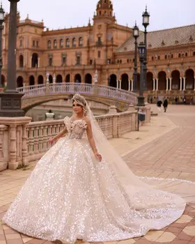 Prabangus Šampanas Kamuolys Chalatai Duobute Iliuzija Vestuvių Suknelė pagal Užsakymą Pagaminti 3D Gėlių Stebėjimo Nėrinių Vestido de novia