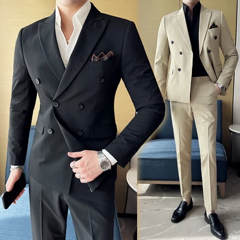 Aukštos kokybės kostiumas mados dvieiliai slim montavimo vyrų kostiumas Britų stiliaus verslo prabanga socialinės suknelė dviejų dalių setsuit+kelnės